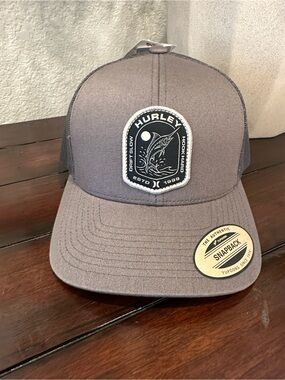 Hurley Gray Snapback Hat with Black Patch